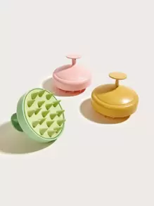 矽膠按摩頭皮洗髮刷成人頭髮清潔刷小麥秸稈手持髮刷隨機1入組，髮刷/髮梳 - 彩色 - 查看 3