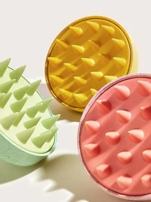 矽膠按摩頭皮洗髮刷成人頭髮清潔刷小麥秸稈手持髮刷隨機1入組，髮刷/髮梳 - 彩色 - 查看 5