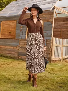 SHEIN VCAY 鏤空半排扣連身背心 - 咖啡棕 - 查看 5