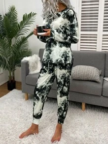 SHEIN LUNE Bộ thời trang Dây kéo Túi Cà vạt nhuộm Giải trí - Đen và trắng - Xem 3