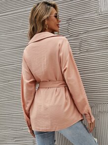 Solid Button Through Belted Shirt - Coral Orange - View 2