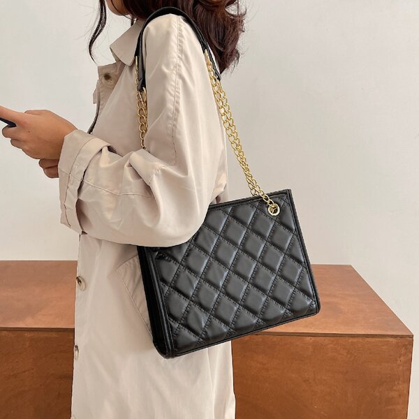 

Quilted Chain Tote Bag, Black