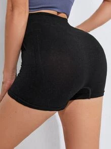 High Waist Seamless Sports Shorts - Black - View 2