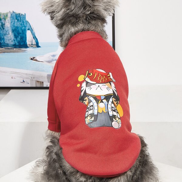 

Cartoon Cat Print Pet Sweatshirt, Red