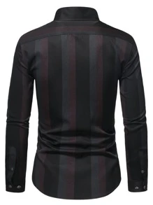 Manfinity Hombres Camisa de rayas con parche de bolsillo con botón delantero - Multicolor - Ver 2