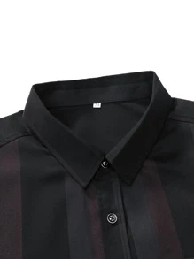 Manfinity Hombres Camisa de rayas con parche de bolsillo con botón delantero - Multicolor - Ver 5