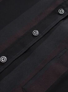 Manfinity Hombres Camisa de rayas con parche de bolsillo con botón delantero - Multicolor - Ver 6