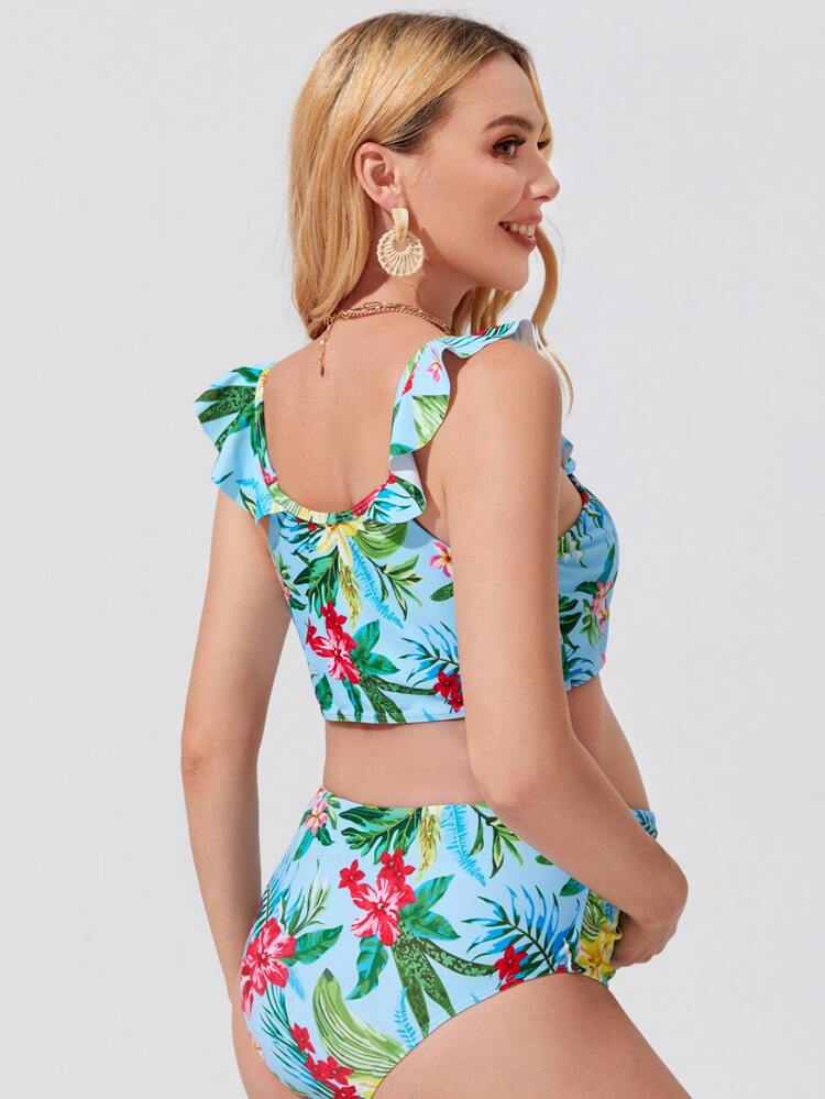 Maternity Floral Print Ruffle Bikini Set Summer Beach