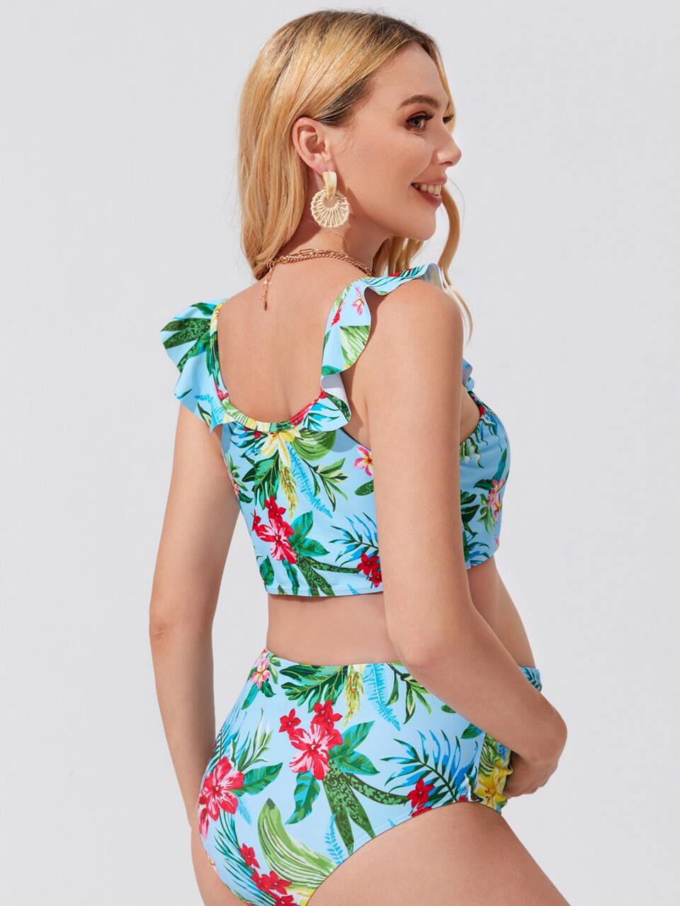 Maternity Floral Print Ruffle Bikini Set Summer Beach