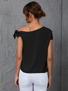 SHEIN Clasi 素色斜肩襯衫 - 黑色 - 查看 2