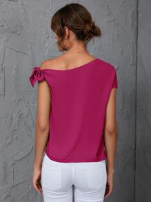 SHEIN Clasi Solid Oblique Shoulder Blouse - Hot Pink - View 2