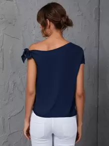SHEIN Clasi 素色斜肩襯衫 - 藏蓝色 - 查看 2