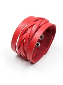 時尚流行男士PU簡約素色手鍊，適合珠寶禮物和時尚外觀 - 紅色 - 查看 1