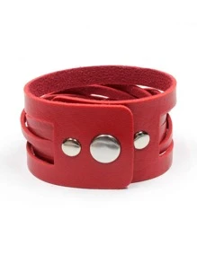 時尚流行男士PU簡約素色手鍊，適合珠寶禮物和時尚外觀 - 紅色 - 查看 4