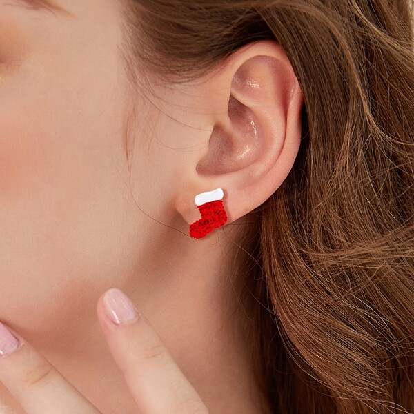 

Christmas Zircon Hat Decor Stud Earrings, Red