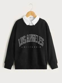 SHEIN Boys Letter Graphic Drop Shoulder 2 In 1 Sweatshirt - Black - View 1