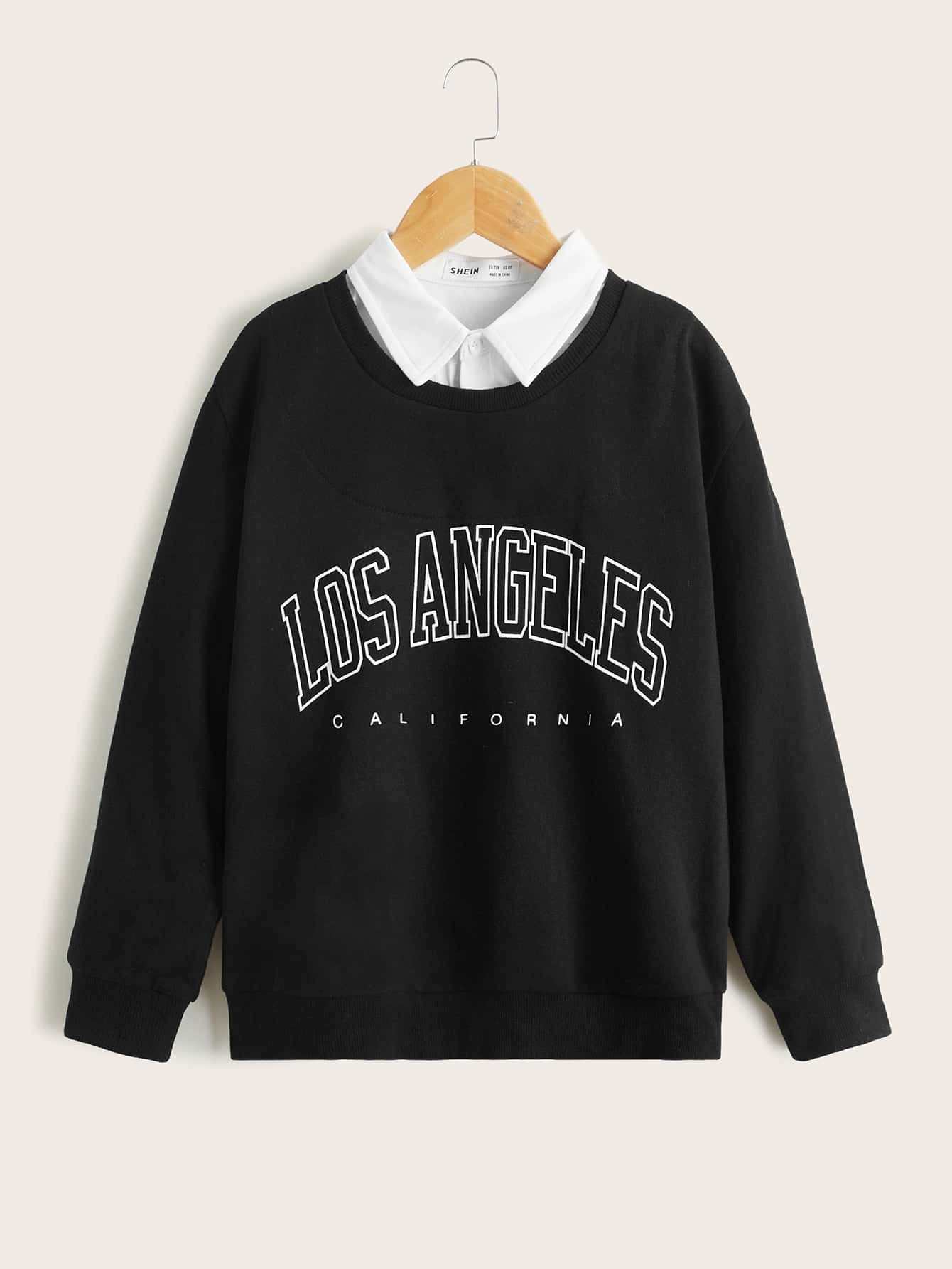SHEIN Boys Letter Graphic Drop Shoulder 2 In 1 Sweatshirt - Black - View 1