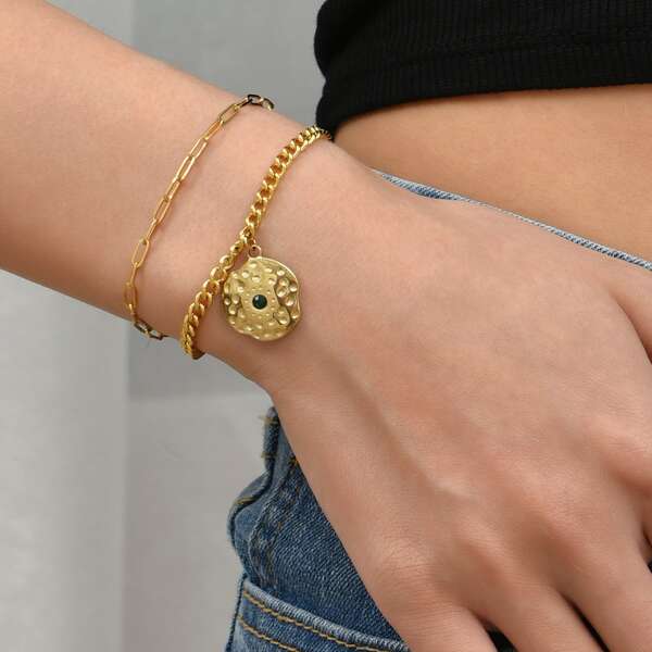 

18K Gold Plated Geometric Charm Layered Bracelet