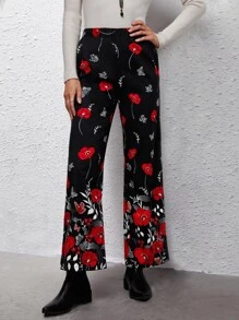 花和蝴蝶圖案闊腿褲 - 彩色 - 查看 1