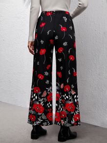 花和蝴蝶圖案闊腿褲 - 彩色 - 查看 2