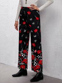 花和蝴蝶圖案闊腿褲 - 彩色 - 查看 3
