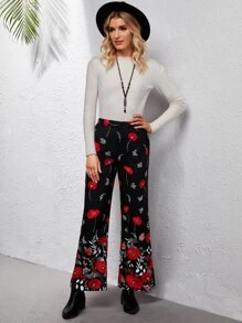 花和蝴蝶圖案闊腿褲 - 彩色 - 查看 5