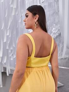 SHEIN ICON Plus Crop PU Leather Cami Top - Yellow - View 3
