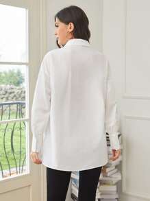 SHEIN VCAY Drop Shoulder Knotted 2 In 1 Blouse - White - View 2