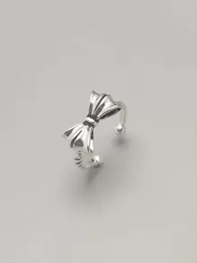 1 pieza Anillo con brazalete con lazo decorativo de joyería de cobre, regalo para San Valentín, mamá, madre, Día de la Madre - Plata antigua - Ver 1