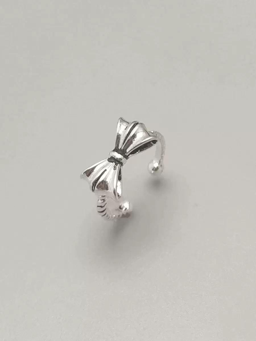 1 pieza Anillo con brazalete con lazo decorativo de joyería de cobre, regalo para San Valentín, mamá, madre, Día de la Madre - Plata antigua - Ver 1