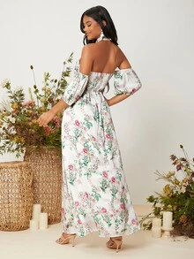 SHEIN VCAY Đầm Lộ Lưng Hoa Boho - Nhiều màu - Xem 2