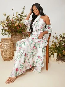 SHEIN VCAY Đầm Lộ Lưng Hoa Boho - Nhiều màu - Xem 3