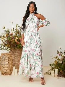 SHEIN VCAY Đầm Lộ Lưng Hoa Boho - Nhiều màu - Xem 6