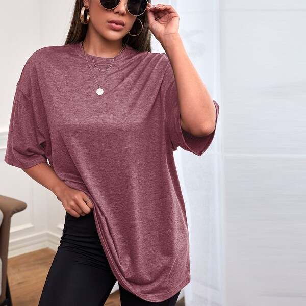 

Drop Shoulder Solid Oversized Tee, Dusty pink