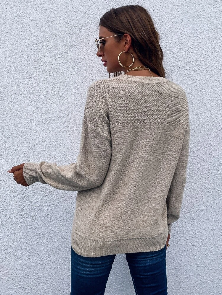 Drop Shoulder Crew Neck Sweater Knit Pullover Fall Winter