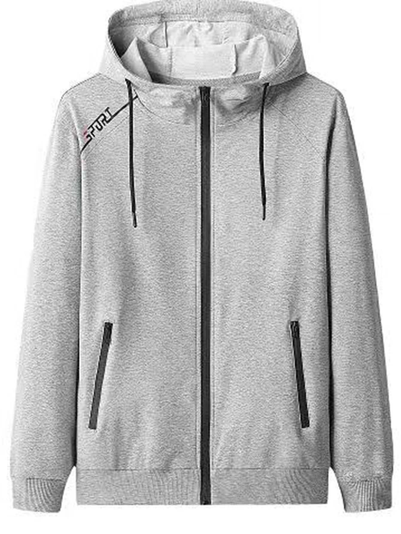 Manfinity Áo khoác Nam Dây kéo Lá thư Giải trí - Xám - Xem 1