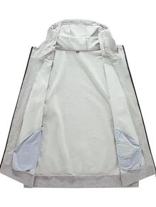 Manfinity Áo khoác Nam Dây kéo Lá thư Giải trí - Xám - Xem 3