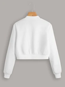 SHEIN LUNE Solid Zip Up Bomber Jacket - White - View 2