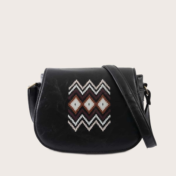 

Geometric Graphic Crossbody Bag, Black