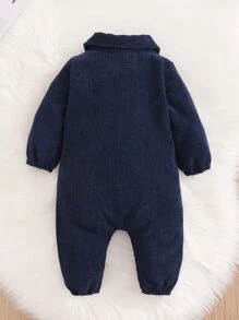 男嬰素色翻蓋口袋襯衫連體褲 - 藏蓝色 - 查看 2