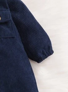 男嬰素色翻蓋口袋襯衫連體褲 - 藏蓝色 - 查看 4