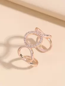 Rhinestone Decor Hollow Out Cuff Ring - Rose Gold - View 1