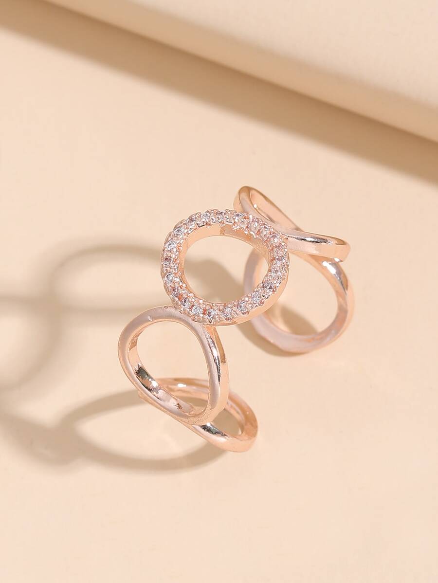Rhinestone Decor Hollow Out Cuff Ring - Rose Gold - View 1
