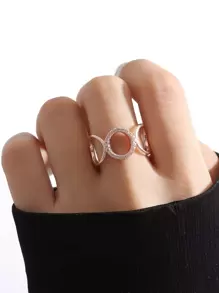 Rhinestone Decor Hollow Out Cuff Ring - Rose Gold - View 2