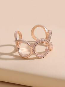 Rhinestone Decor Hollow Out Cuff Ring - Rose Gold - View 3