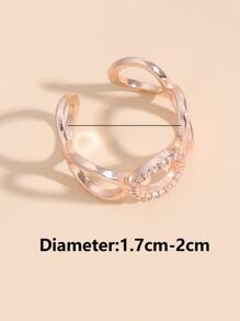 Rhinestone Decor Hollow Out Cuff Ring - Rose Gold - View 4