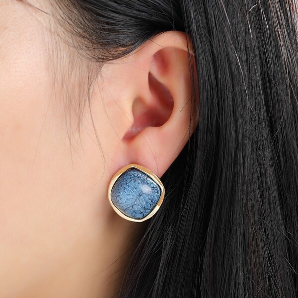 

14K Gold Plated Stud Earrings, Blue