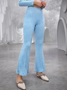 SHEIN EZwear Quần nữ màu trơn Giải trí - Màu xanh nhạt - Xem 5