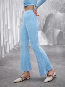 SHEIN EZwear Quần nữ màu trơn Giải trí - Màu xanh nhạt - Xem 8