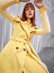 SHEIN 素色高領套頭毛衣 - 黃色 - 查看 3